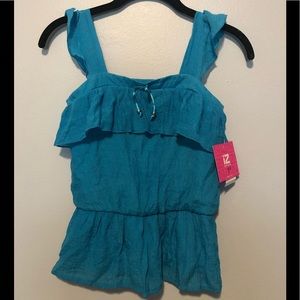 IzByer girl New Dress shirt blouse Fiji blue Girls Medium ruffle top
